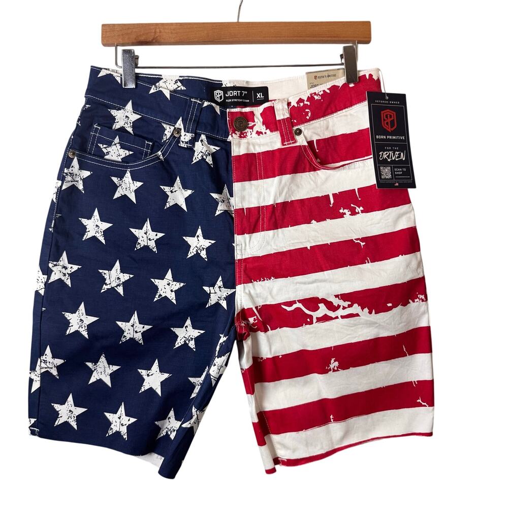 Born Primitive Flex Stretchy Jort 7" American flag print Men’s XL Shorts